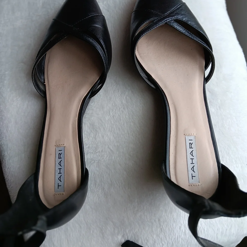Tahari Black D'Orsay Pointed-Toe Slight Wedge with Crisscross Vamp